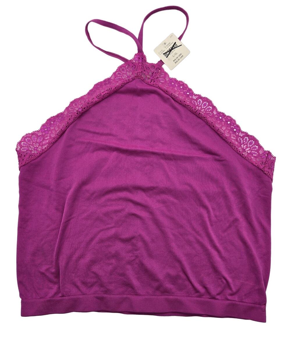 Anthropologie Lace Trim Halter Camisole Tank Top Magenta L/XL Nylon Festival nwt